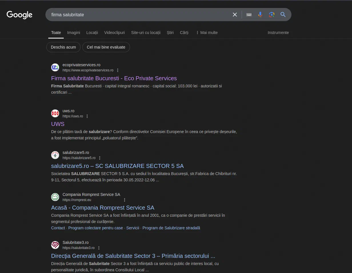 primul loc in cautari pe 'firma salubritate'